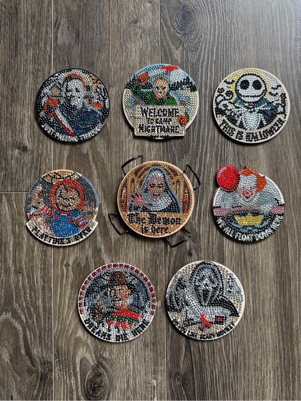 Handmade Horror Character Diamond art coasters. - Multicolor